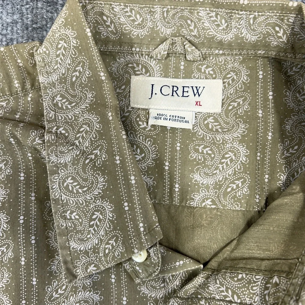 J.CREW Shirt Men XL Green Paisley Print 100% Cotton Casual Long Sleeve Button Up